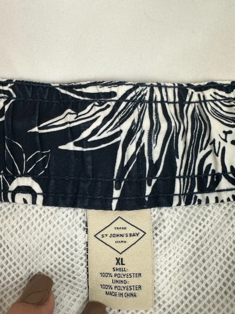 St. John's Bay Navy and White Floral Swim Board Shorts